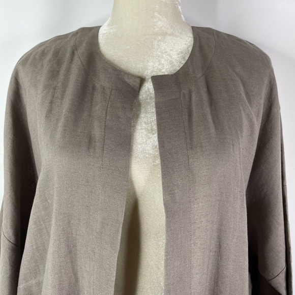Eskandar Linen Jacket Size 0 Taupe Duster Long Open Front Embroidered Lagenlook - Picture 3 of 12